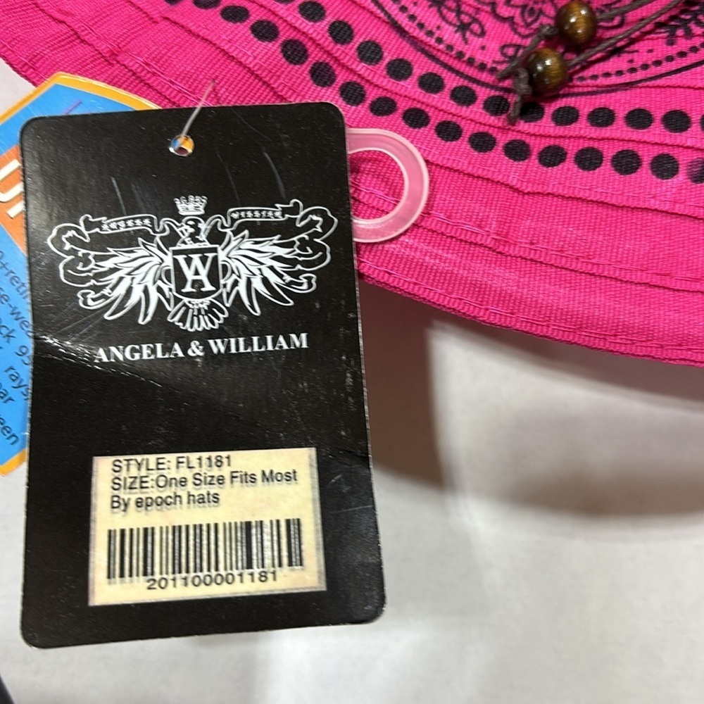 Angela & William Pink & blk Diva floppy Floral UPF 50+ sun Hat - Picture 12 of 13